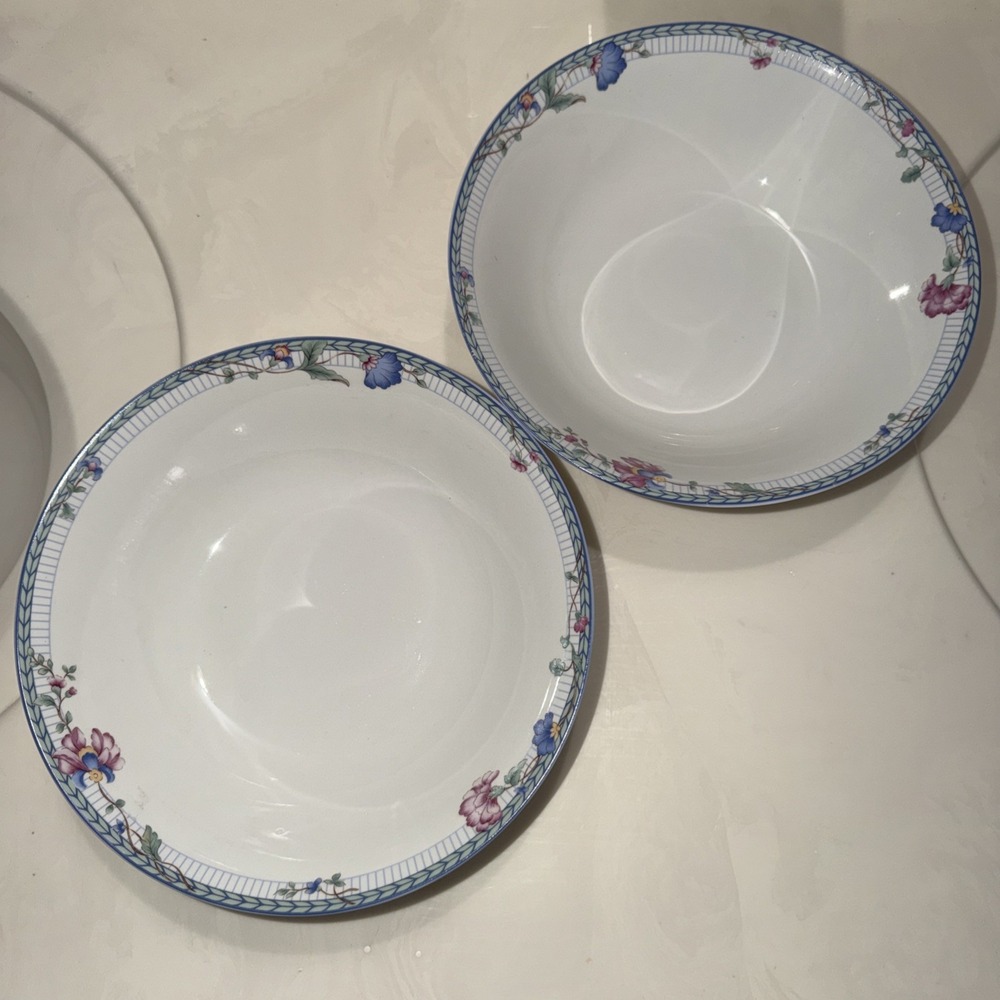Oneida Rimmed 9" Bowl Set  Blue Lattice Set Of 2